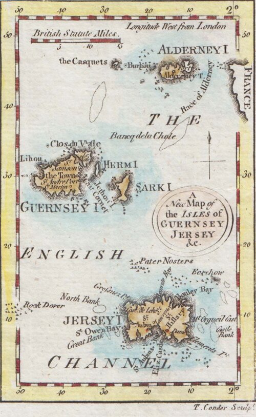 Thomas Conder -  A New map of the Isles of Guernsey Jersey &c