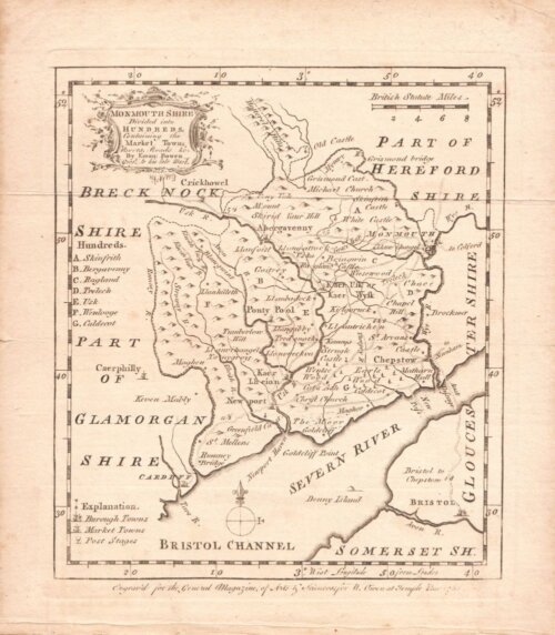 Emanuel Bowen - Monmouthshire Divided into Hundreds.....
