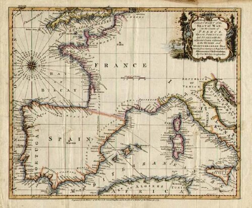 A New and Correct Chart of the Seat of War on the coasts of France Spain Portugal and Itlay