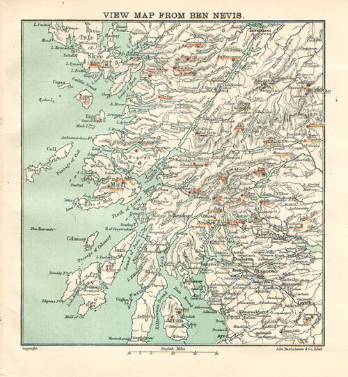 View Map from Ben Nevis  -  John Bartholomew
