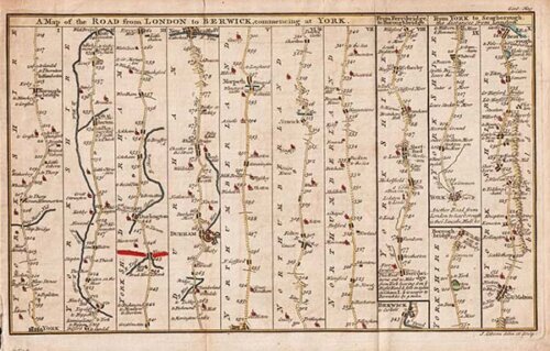 A Map of the Road from London to Berwick commencing at York - John Gibson