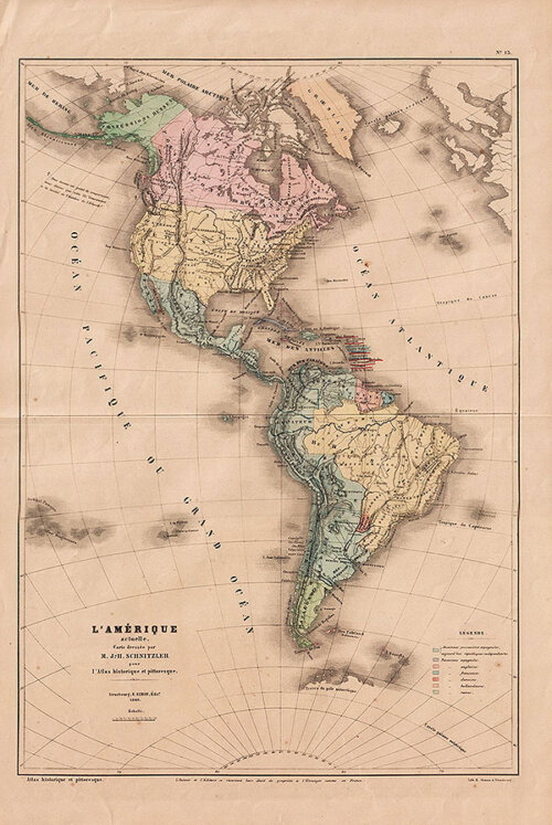 L'Amrique actuelle  Carte drese par MJ-H Schnitzler pour l'Atlas historique st pittoresque 