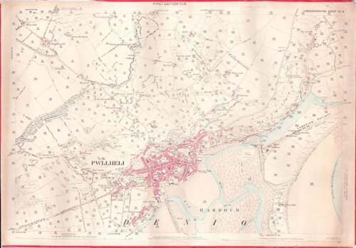 Pwllheli - Ordnance Survey Map. First Edition.  (antique Map)