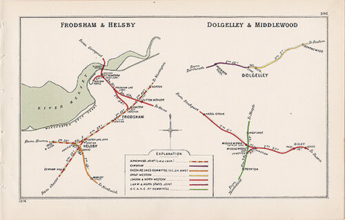 Pre Grouping railway junction around Frodsham & Helsby and Dolgelley & Middlewood