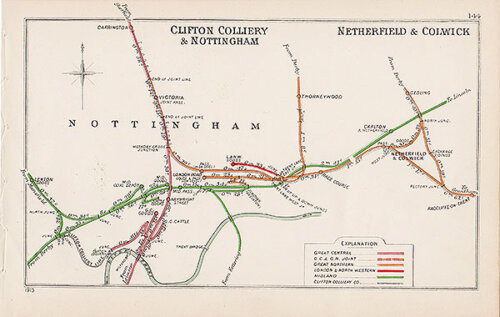 Pre Grouping railway junction around Clifton Colliery & Nottingham and Netherfield & Colwick