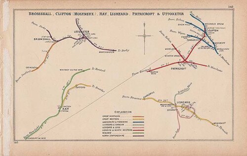 Pre Grouping railway junction around Bromsall Clifton Molyneux Hay Patricroft & Uttoxeter