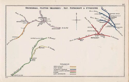 Pre Grouping railway junction around Bromsall Clifton Molyneux Hay Patricroft & Uttoxeter