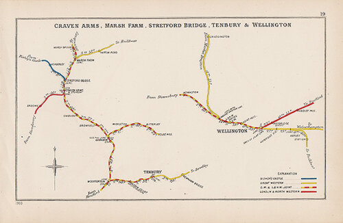 Pre Grouping railway junction around Craven Arms Marsh Farm Stretford Bridge Tenbury & Wellington