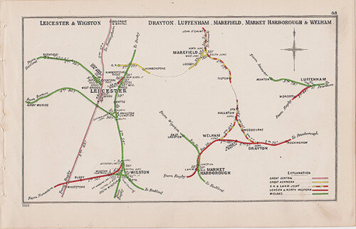 Pre Grouping railway junction around Leicester & Wigston Drayton Luffenham Marefield Market Harbborough & Welham