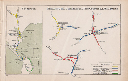Pre Grouping railway junction around Weymouth Broadstone Dorchester Templecombe & Wimborne