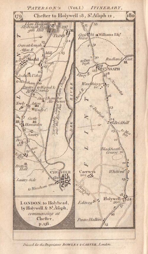 The Road from Chester to Holywell to St Asaph   On the verso is the road from Shrewsbury to Welshpool 