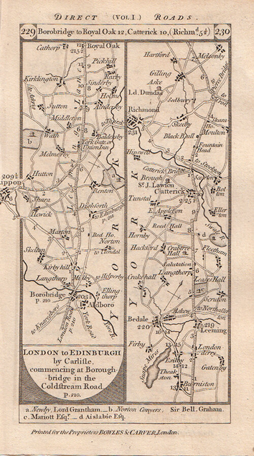 The Road from Borobridge to Royal Oak Catterick to Richmond continuing on the verso to Gretta Bridge to Barnard Castle Bowes to Brough