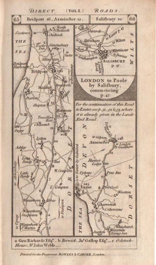 Road from London to Poole by Salisbury continuing on verso through Cranbourn and Wimborn to Poole 