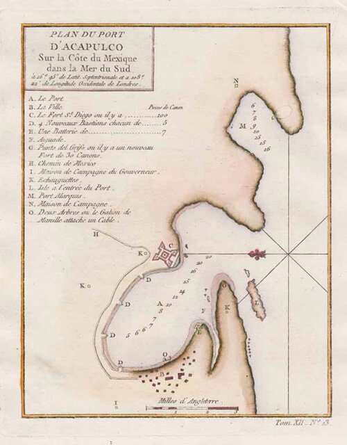 Plan du Port d'Acapulco Sur la Cote du Mexique dans la Mer du Sud -   Jacques Nicolas Bellin 
