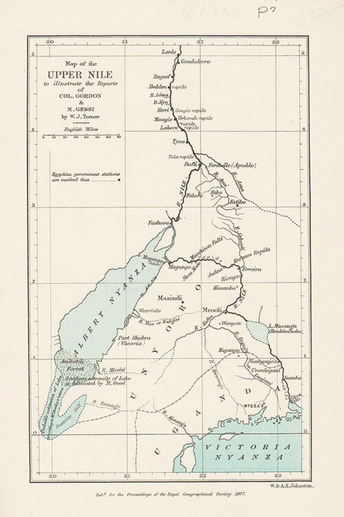Map of the Upper Nile to illustrate the Reports of Col Gordon & M Gessi by WJ Turner