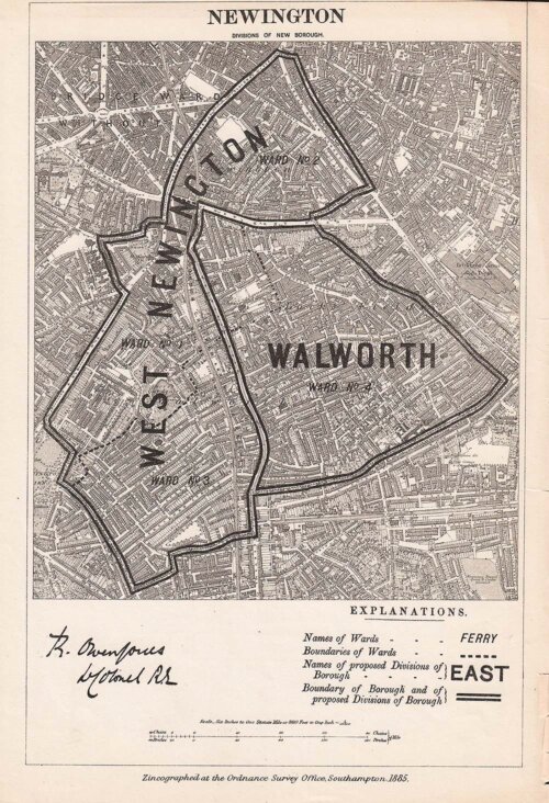 Newington  -  Map of the Report of the Boundary Commissioners for England and Wales 1885