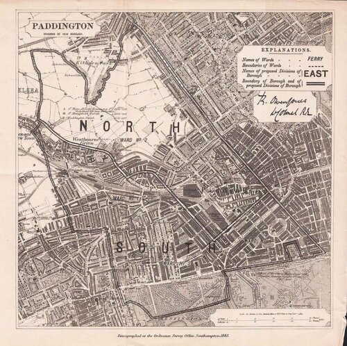 Paddington -  Map of the Report of the Boundary Commissioners for England and Wales 1885