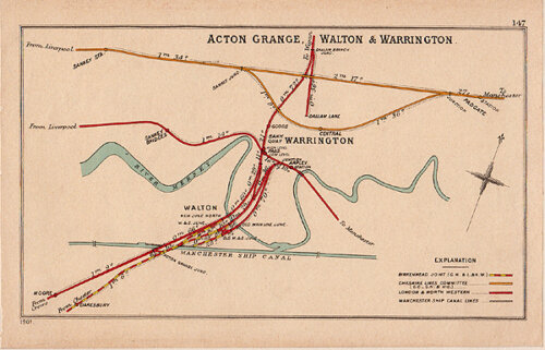 Pre Grouping railway junction around Acton Grange Walton & Warrington