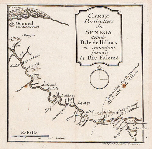 Carte Particuliere du Senega depuis I'sle de Bilbas en remontant jusqu'a la Riv Falm 