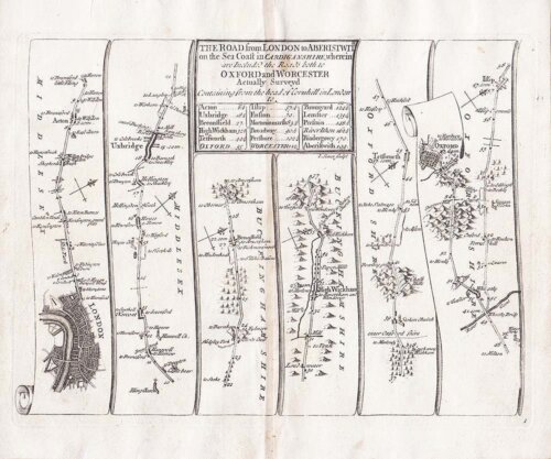 John Senex - The Road from  London to Aberystwyth.