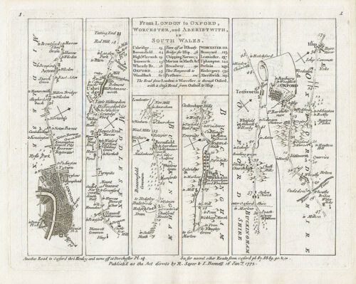 John Senex - The Road from London to Oxford, Worcester and Aberistwyth in South Wales.