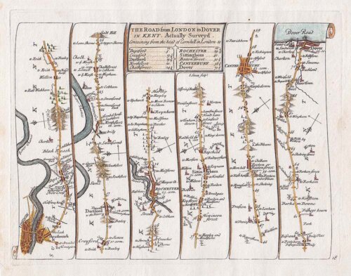John Senex - The Road from London to Dover in Kent