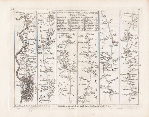 John Senex - The Road from London to the Lands End in Cornwall.