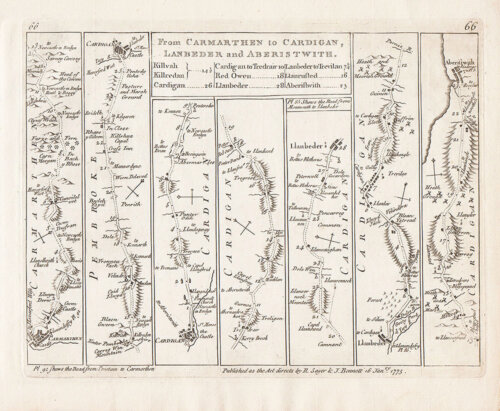 John Senex - From Carmarthen to Cardigan, Lanbeder and Aberistwith.