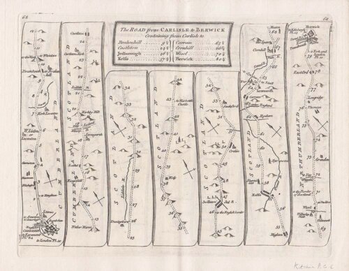 John Senex - The Road from  Carlisle to Berwick.