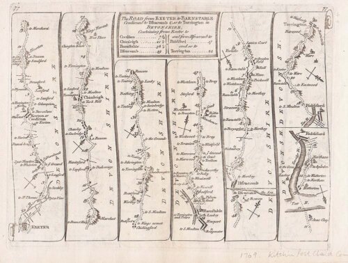 John Senex - The Road from Exeter to Barnstabe..