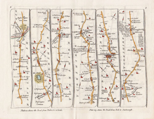 John Senex - The Road from to Doncaster to Ferrybridge to Tadcaster to  York to Boroughbridge