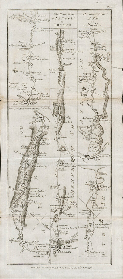The road from Glasgow to Irvine; The Road from Ayr to Machlin; Road from Maybole to Girvan by Daily Kirk 