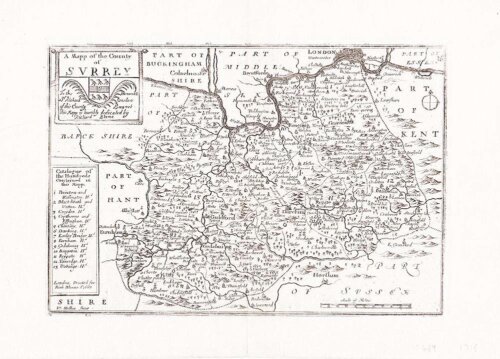 'A Mapp of the county of Surrey'  by Richard Blome - Thomas Taylor - Wenceslaus Hollar