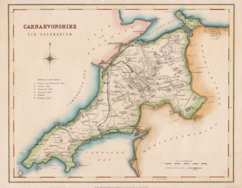 Carnarvonshire - Sir Gaernarfon  (antique map)
