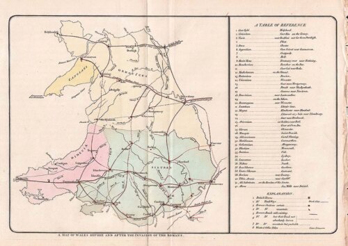 A Map of Wales before and after the Invasion of the Romans  -  John Cary