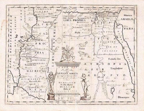 Edward Wells - A new map of the north part of antient Africa shewing the chiefe people cities towns rivers mountains &c in Mauritania Numidia Africa Propria Libya Propria and Egypt