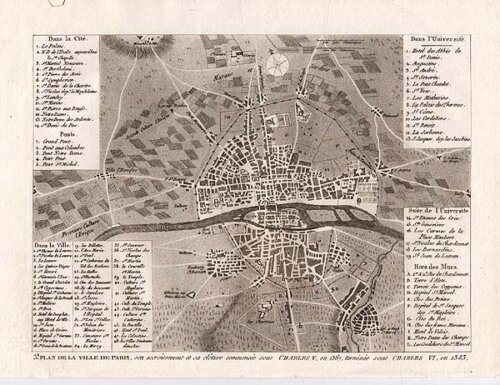 3E Plan de Ville de Paris son accroissement et sa clture commenc e sous CHARLES V en 1367 termine sous CHARLES VI en 1383