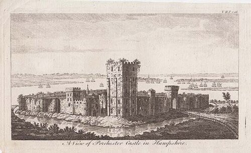 A View of Porchester Castle in Hampshire 