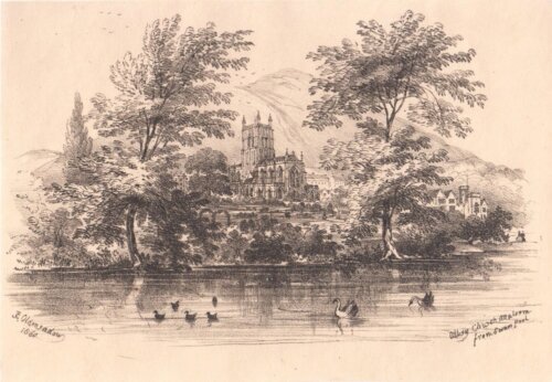Abbey Church Malvern from Swan Pool.