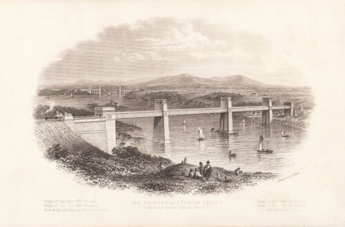 The Britannia Tubular Bridge.  (antique print)