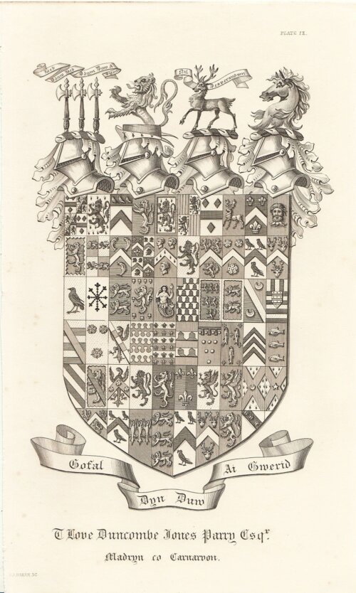 Coats of Arms of T. Love Duncombe Jones Parry Esq.  Madryn Co. Caernarvon.