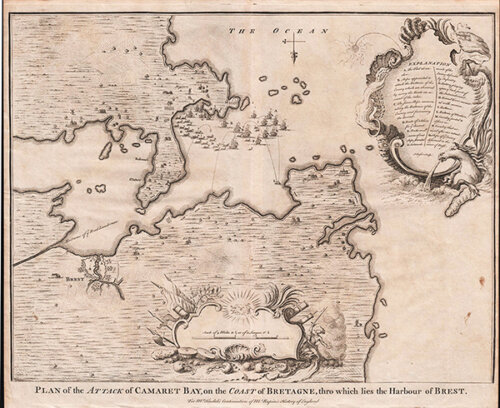 Plan of the Attack of Camaret Bay on the Coast of Bretagne thro which lies the Harbour of Brest