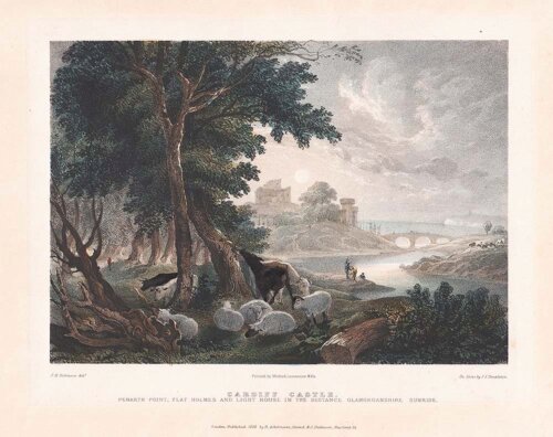 Cardiff Castle  Penarth Point Flat Holmes and Light House in the distance 