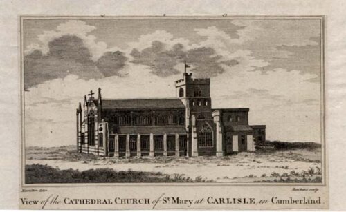 View of the Cathedral Church of St Mary at Carlisle in Cumberland (antique print)