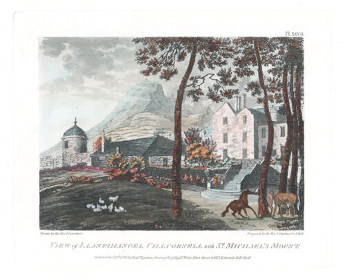 View of Llanfihangel Cillcornell with St. Michael's Mount.