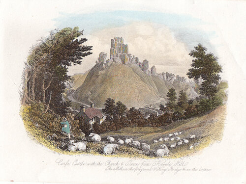 Corfe Castle with the Church & Town from Knowle Hill