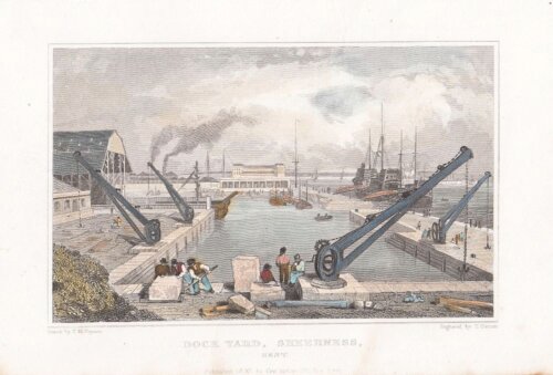 Dock Yard, Sheerness.   (antique print)