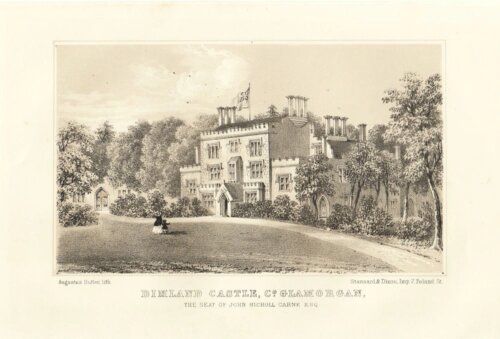 Dimland Castle, Co. Glamorgan.  The Seat of John Nicholl Carne.  Esq.  (antique print)