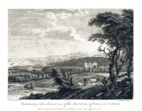Drumlanrig with a distant view of the mountains of Galway in Scotland