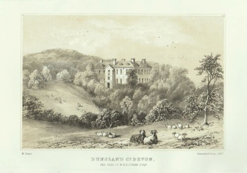 Dunsland Co. Devon.  The Seat of W.H.B. Coham.  Esq.  (antique print)
